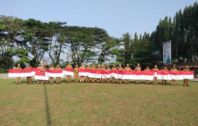 Pj. Bupati Tanggamus Menyerahkan Bendera Merah Putih Kepada 20 Camat Secara Simbolis