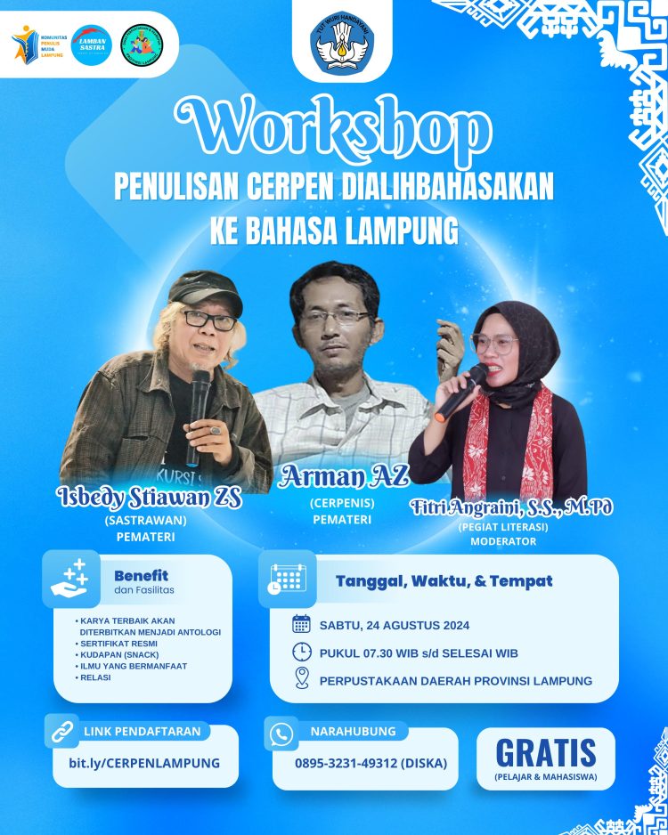 Workshop Menulis Cerpen dan Alih Bahasa ke Bahasa Lampung Akan Diikuti 70 Peserta