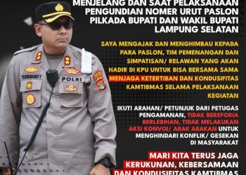 Polisi Himbau Masyarakat Jaga Kondusivitas Menjelang Pengundian Nomor Urut Calon Bupati dan Wakil Bupati Lampung Selatan
