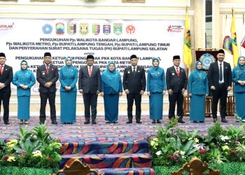Pj. Gubernur Lampung Lantik Empat Pjs dan Satu Plt Kepala Daerah di Balai Keratun