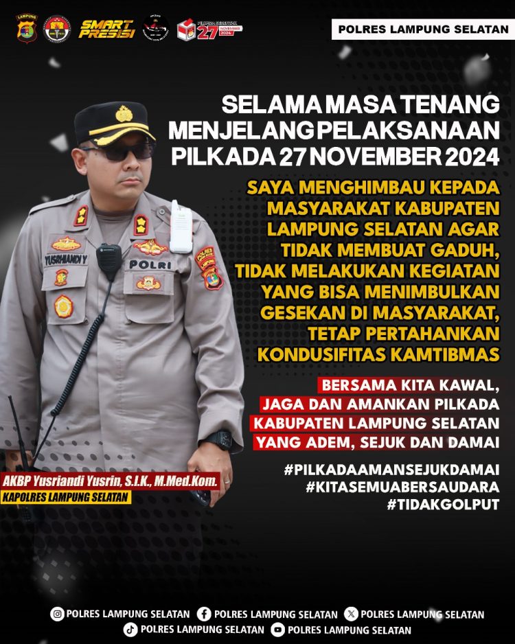 Kapolres Lampung Selatan Ajak Masyarakat Jaga Kondusifitas Jelang Pemungutan Suara Pilkada