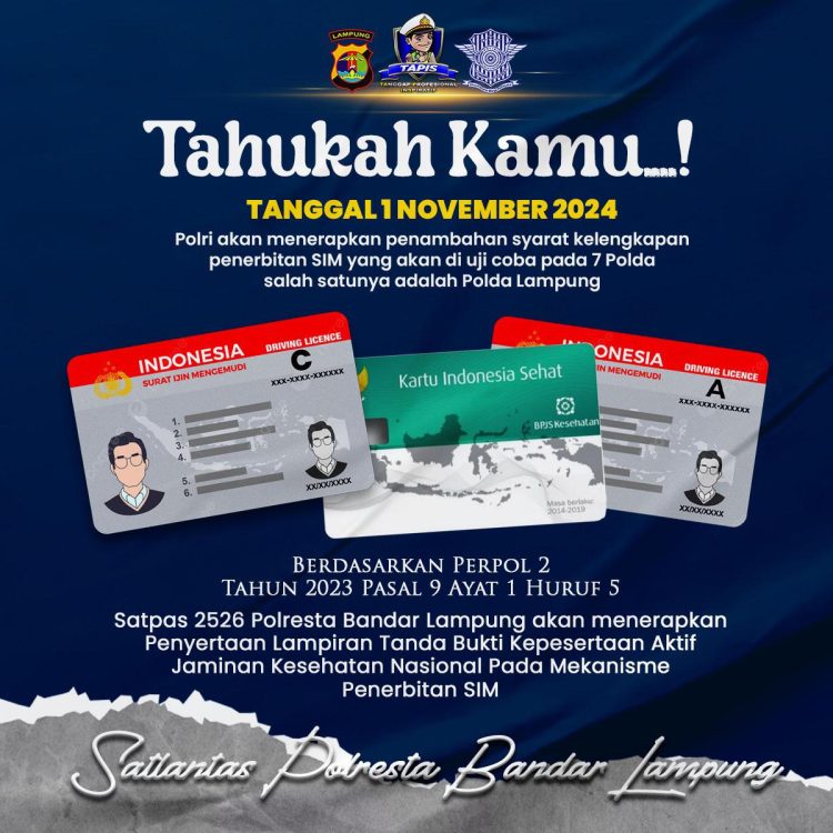 Mulai 1 November 2024, Polres/ta di Polda Lampung Wajibkan BPJS Kesehatan untuk Penerbitan SIM