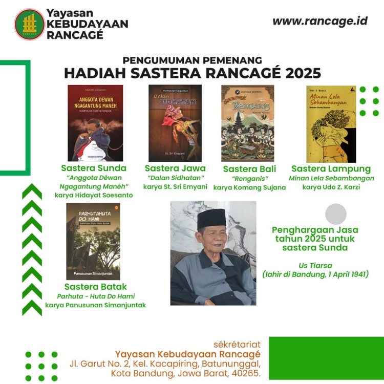 Udo Z Karzi Raih Hadiah Sastra Rancage 2025, Tantangan Sastra Lampung ke Depan