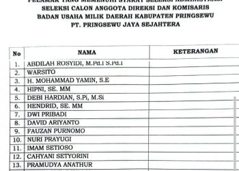 16 Nama Lolos Seleksi Administrasi Calon Direksi BUMD Pringsewu, Siap Masuki Tahapan Lanjutan