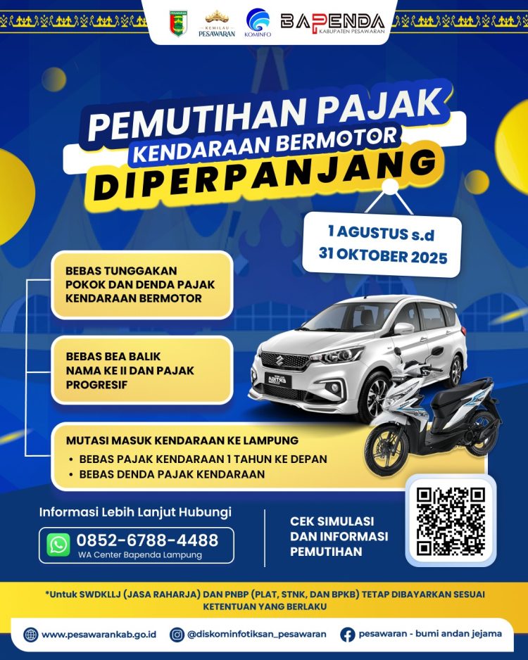 Pemutihan Pajak Kendaraan Bermotor di Lampung Diperpanjang hingga 31 Oktober 2025