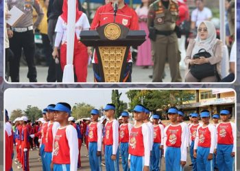 Lomba Gerak Jalan Pelajar Meriahkan Peringatan HUT ke-80 RI di Lampung Utara