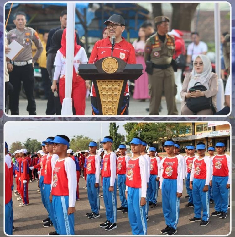 Lomba Gerak Jalan Pelajar Meriahkan Peringatan HUT ke-80 RI di Lampung Utara