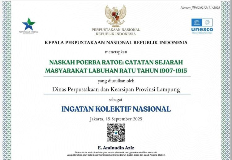 Dua Naskah Kuno Asal Lampung Raih Sertifikat IKON 2025, Bukti Kekayaan Literasi Nusantara