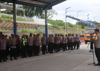 Kapolres Toni Kasmiri Pimpin Simulasi Pengamanan Arus Mudik di Bakauheni