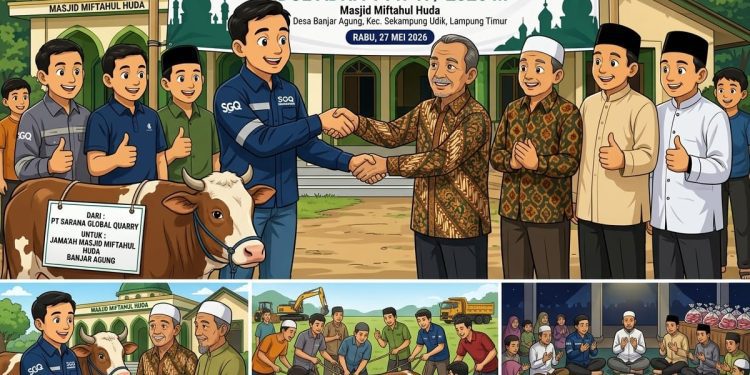 PT Sarana Global Quarry Tebar Kepedulian di Iduladha, Kurban PT SGQ Pererat Harmoni dengan Warga Banjar Agung
