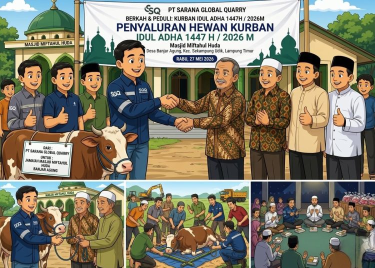 PT Sarana Global Quarry Tebar Kepedulian di Iduladha, Kurban PT SGQ Pererat Harmoni dengan Warga Banjar Agung