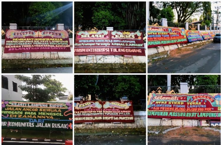 Penegakan Hukum Diapresiasi, Kejati Lampung Dipenuhi Karangan Bunga