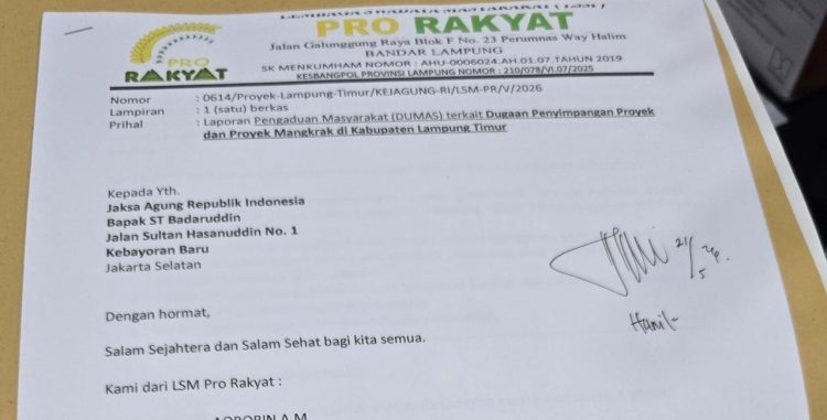 LSM PRO RAKYAT Desak Kejagung Usut Dugaan Korupsi Proyek Mangkrak di Lampung Timur